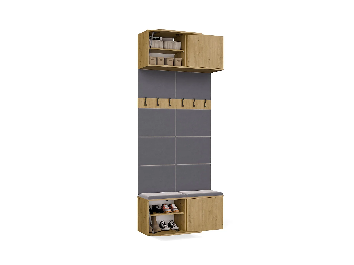 Mobile ingresso appendiabiti 100x238 con panca rovere/grigio MIT14