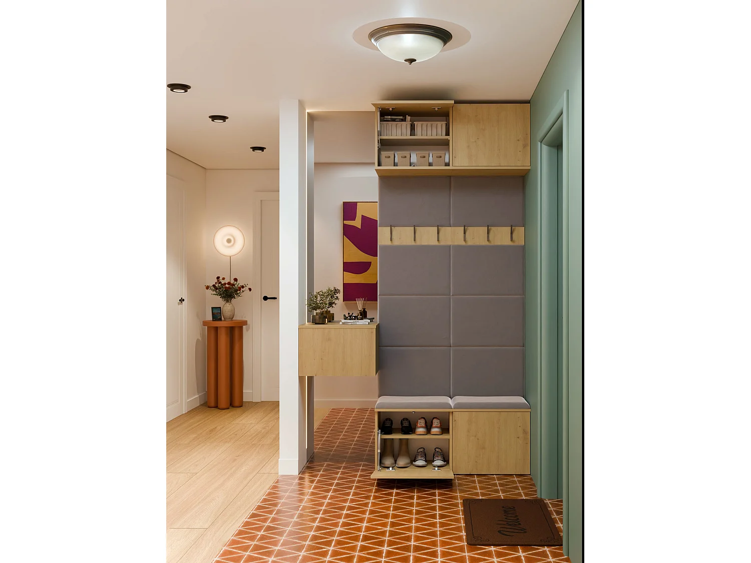 Mobile ingresso appendiabiti 100x238 con panca rovere/grigio MIT14