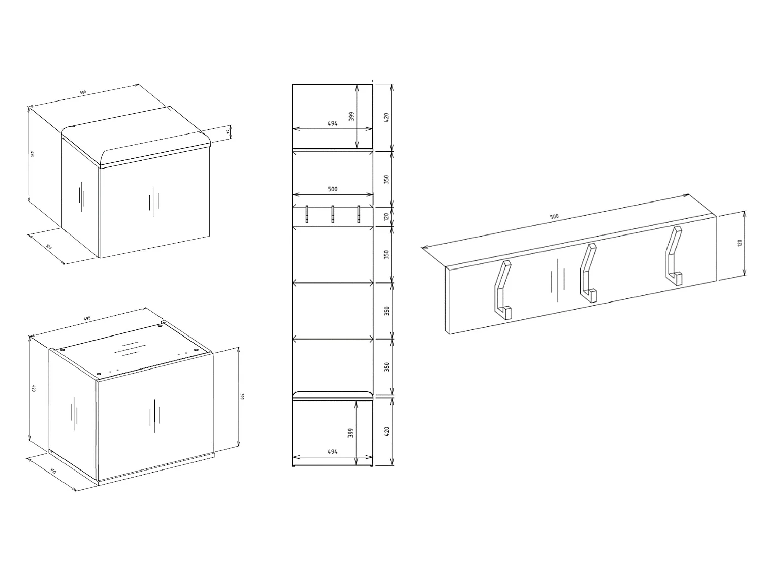 Mobile ingresso appendiabiti 100x238 con panca rovere/grigio MIT14