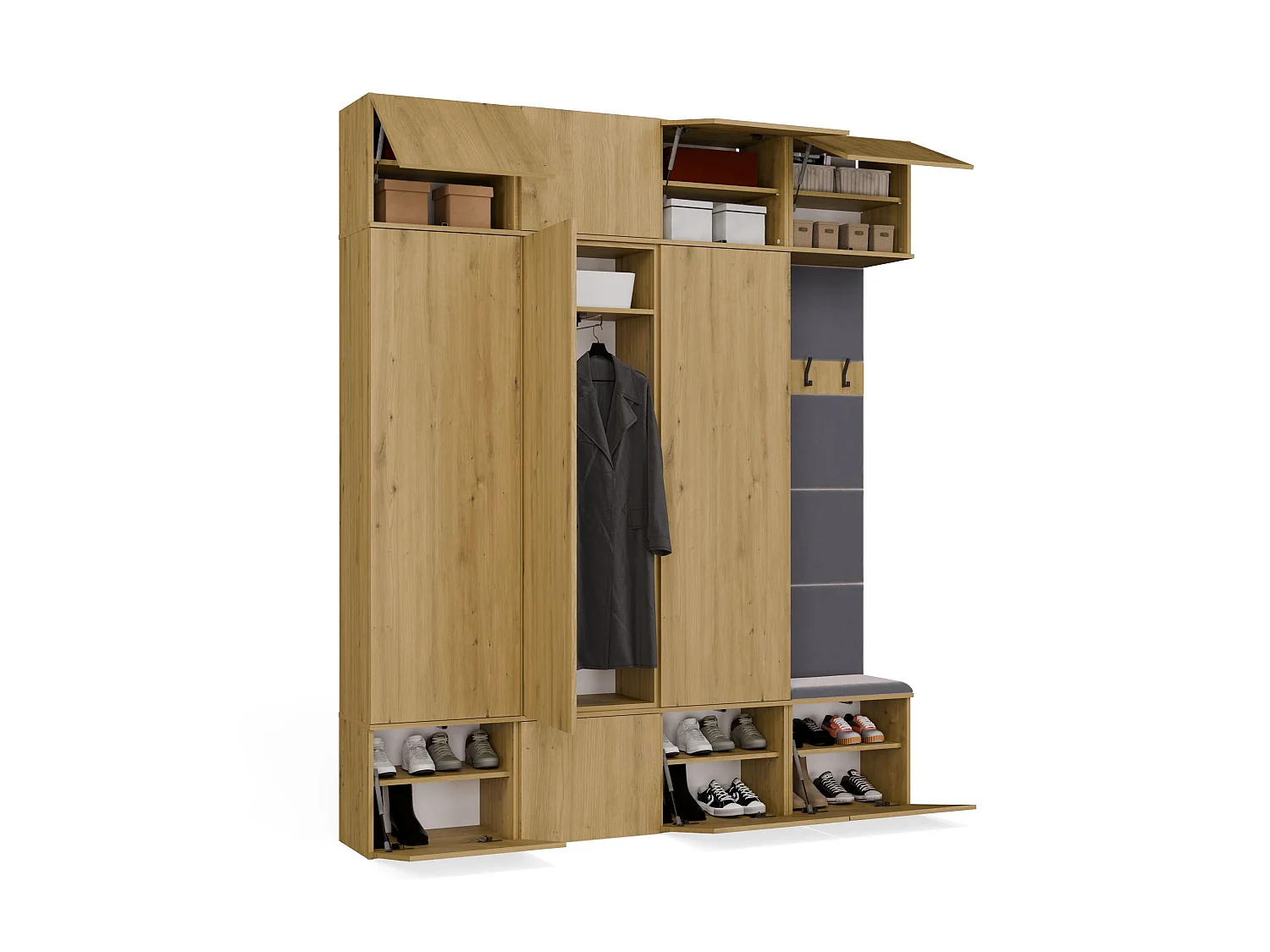 Mobile ingresso guardaroba 200x238 con panca rovere/grigio MIT13