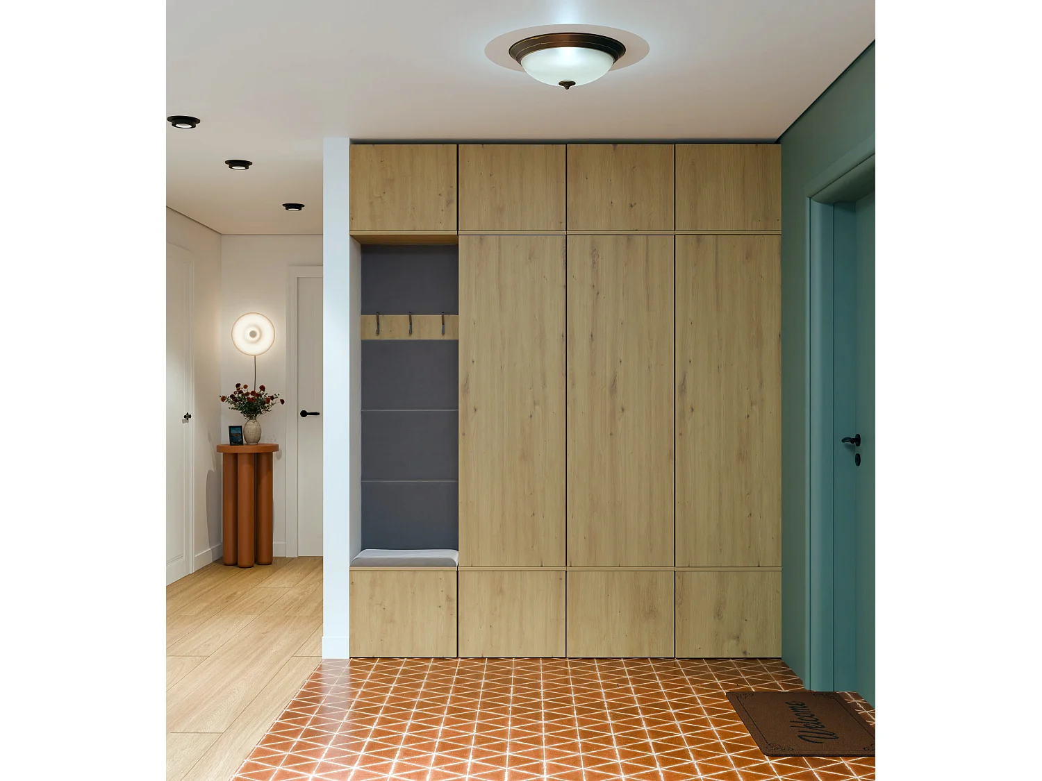 Mobile ingresso guardaroba 200x238 con panca rovere/grigio MIT13
