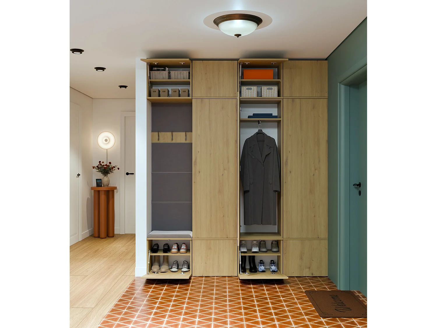 Mobile ingresso guardaroba 200x238 con panca rovere/grigio MIT13