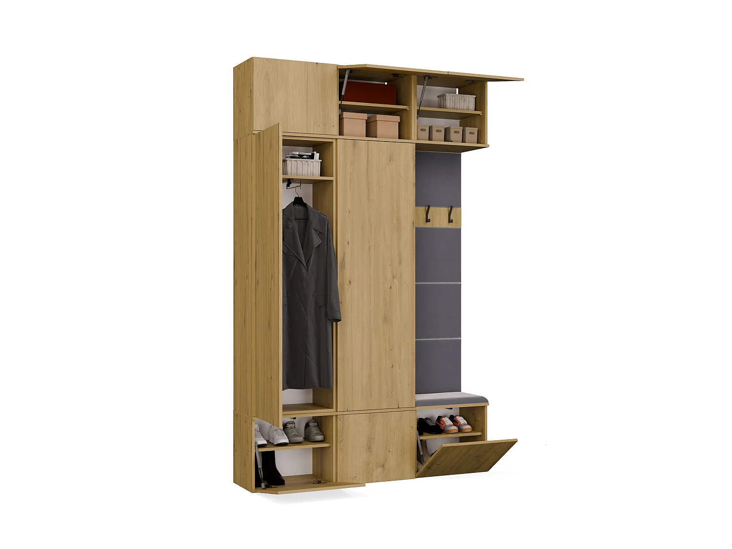 Mobile ingresso moderno 150x238 con guardaroba rovere/grigio MIT11