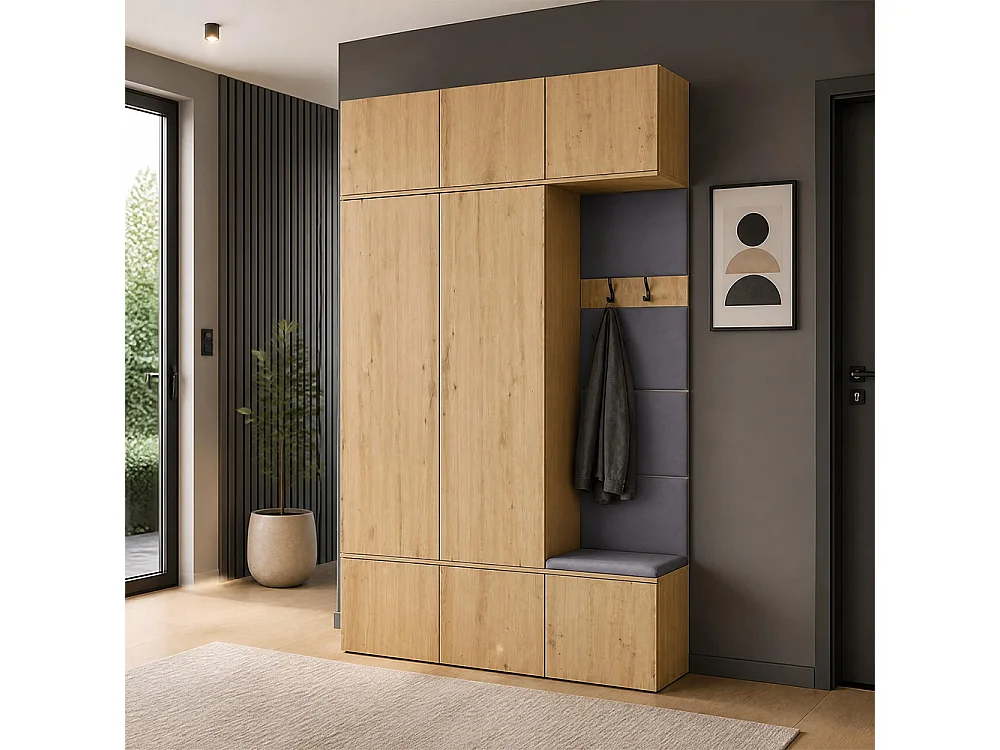 Mobile ingresso moderno 150x238 con guardaroba rovere/grigio MIT11