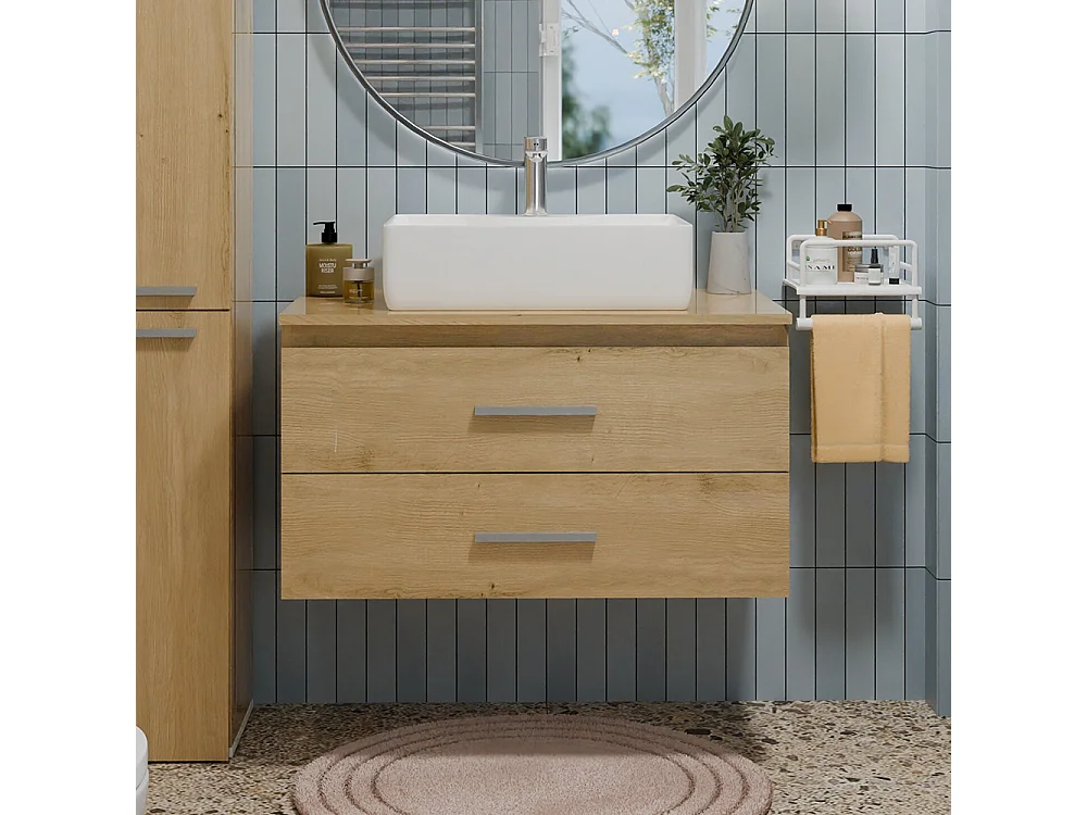 Mobile bagno sospeso 80cm con lavabo d’appoggio rovere MLBT6