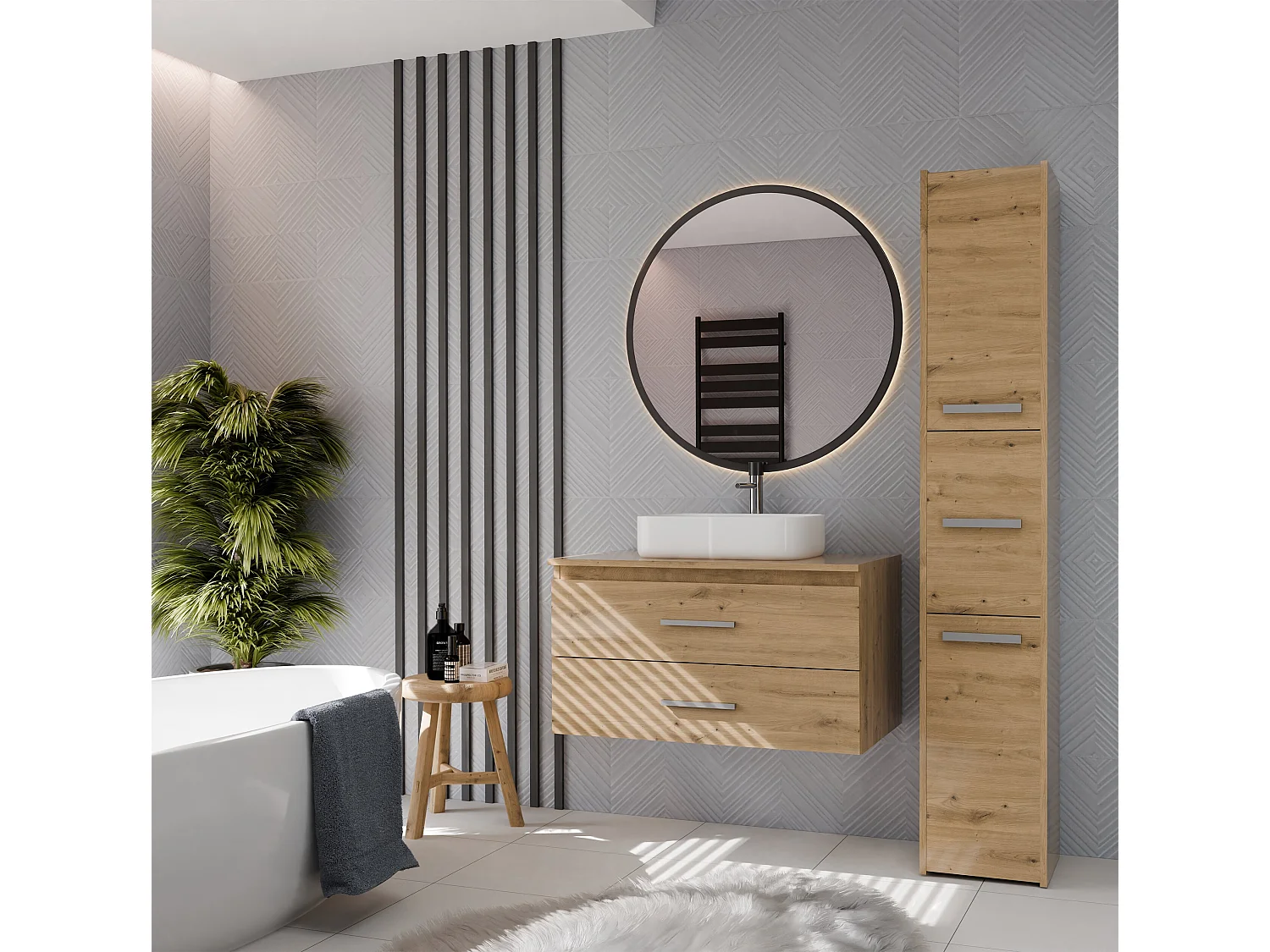 Mobile bagno sospeso 80cm con lavabo d’appoggio rovere MLBT6