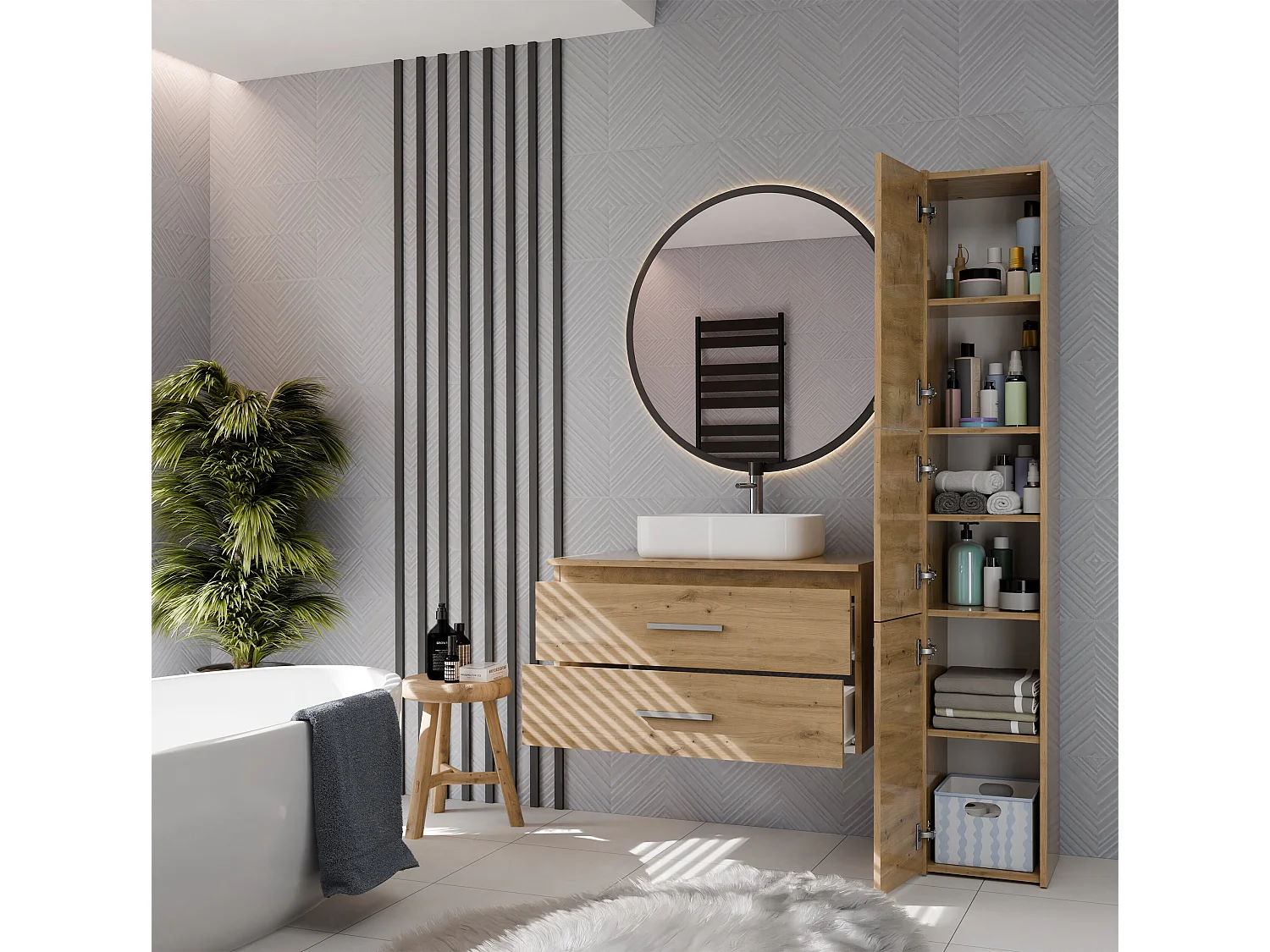 Mobile bagno sospeso 80cm con lavabo d’appoggio rovere MLBT6