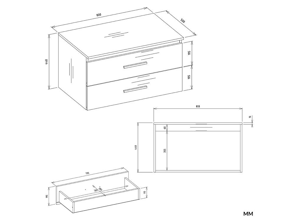Mobile bagno sospeso 80cm con lavabo d’appoggio rovere MLBT6