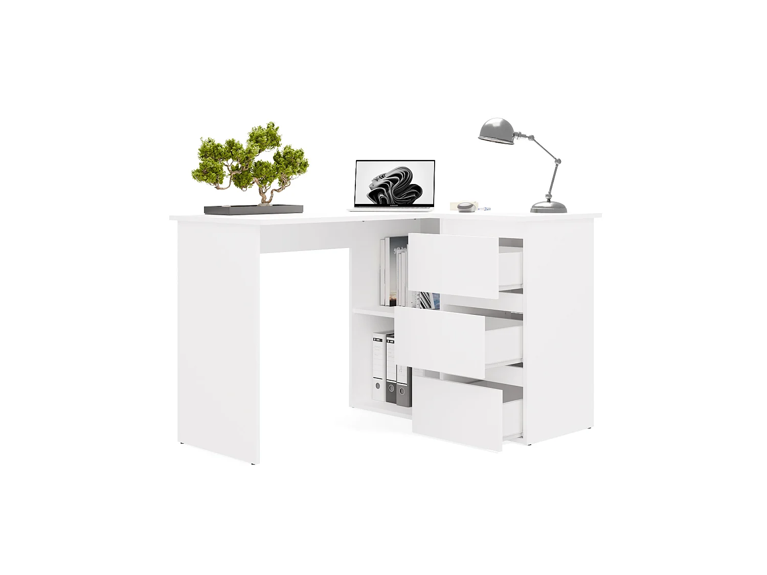 Scrivania angolare con 3 cassetti bianco opaco SCT20