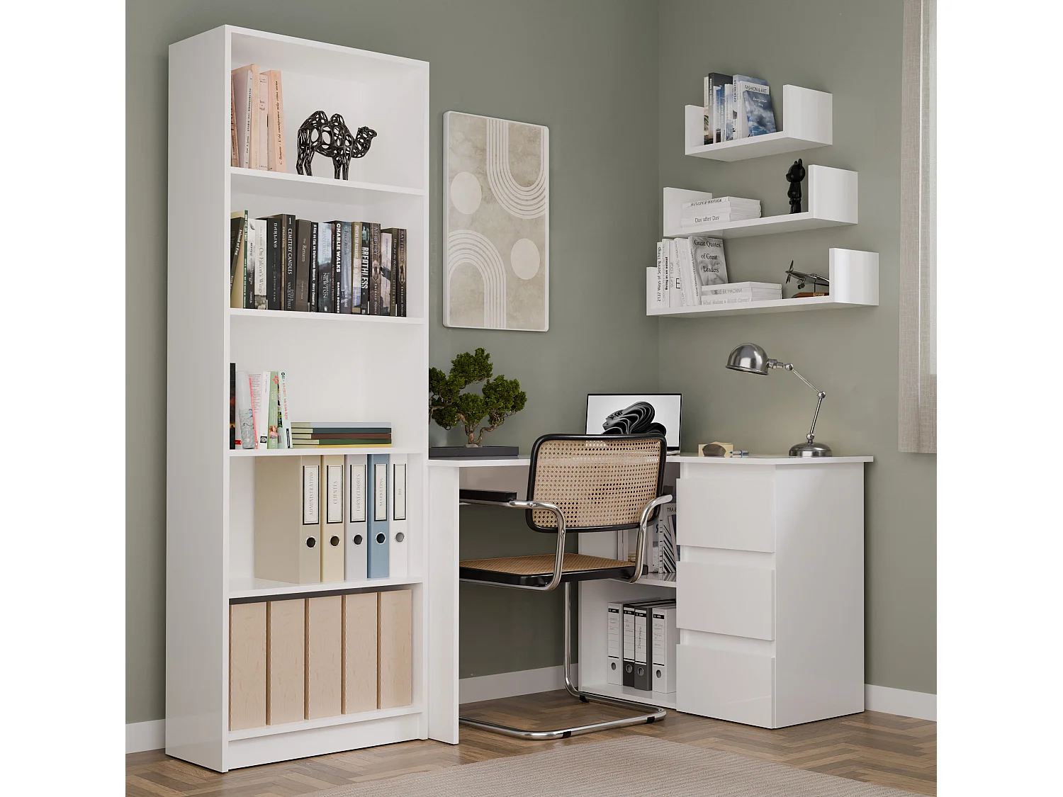 Scrivania angolare con 3 cassetti bianco opaco SCT20