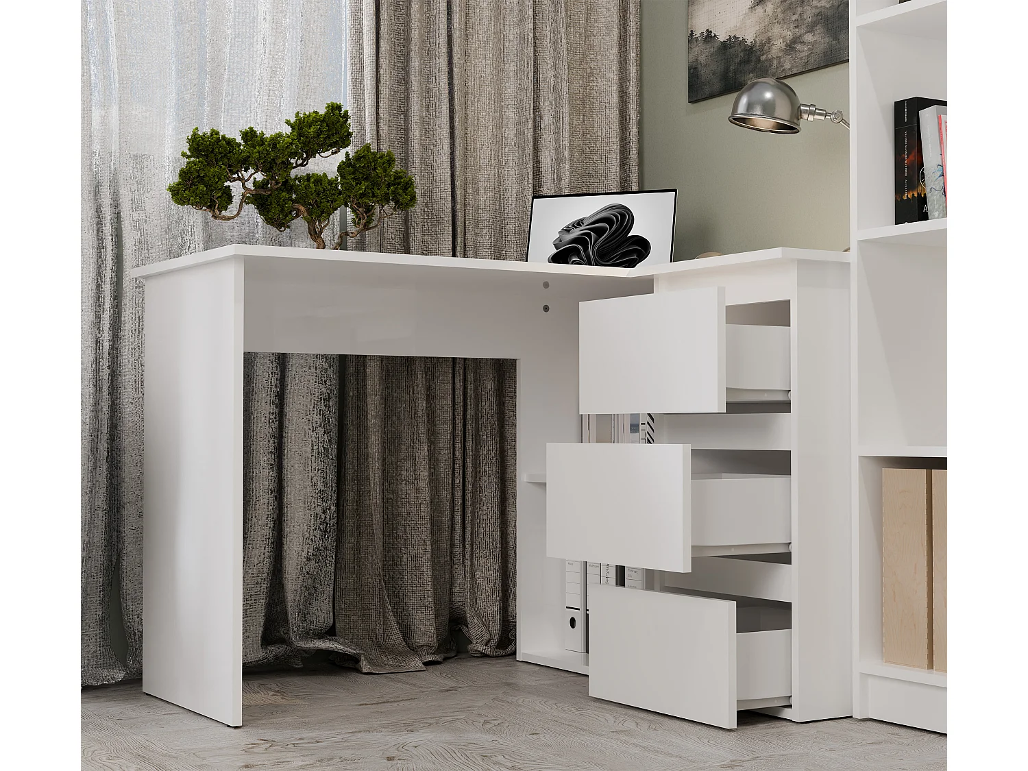 Scrivania angolare con 3 cassetti bianco opaco SCT20