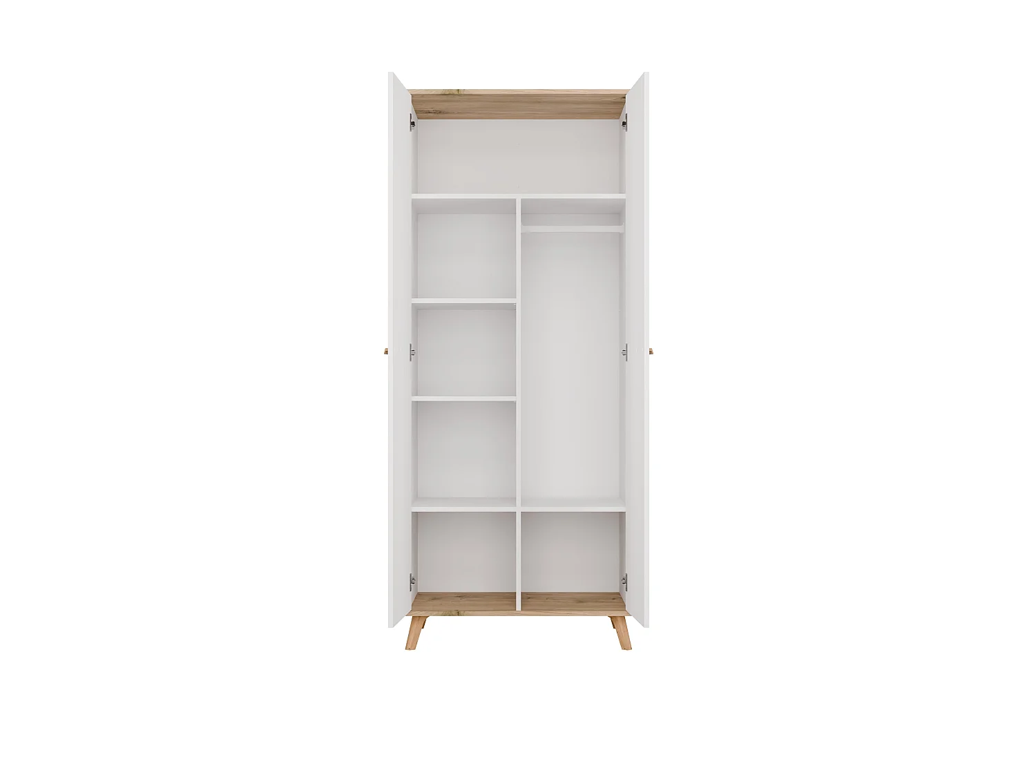 Armadio 2 ante battenti 80x195 cm con ripiani bianco e rovere AT24