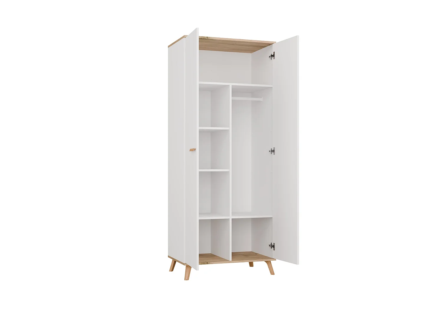 Armadio 2 ante battenti 80x195 cm con ripiani bianco e rovere AT24