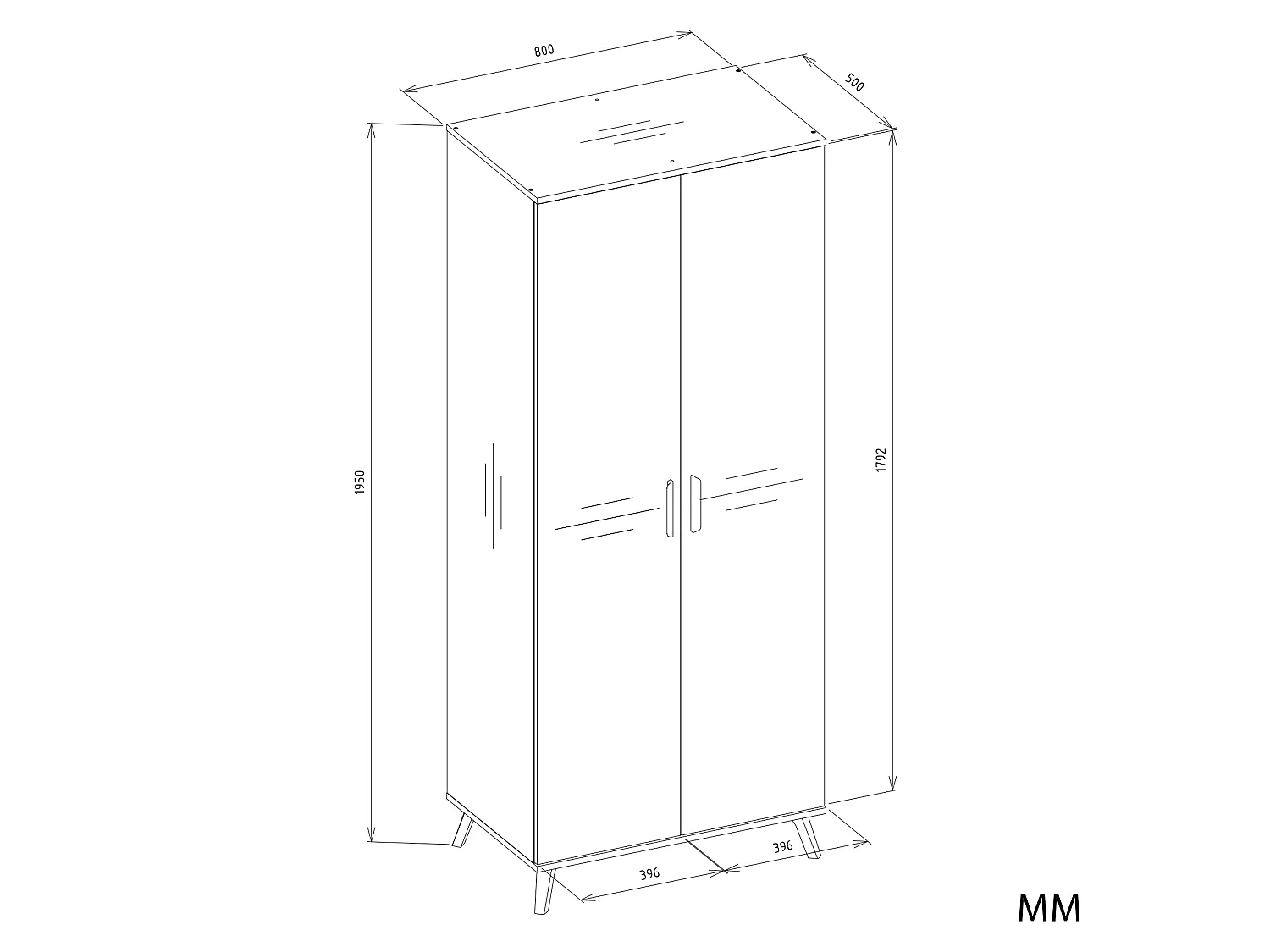 Armadio 2 ante battenti 80x195 cm con ripiani bianco e rovere AT24