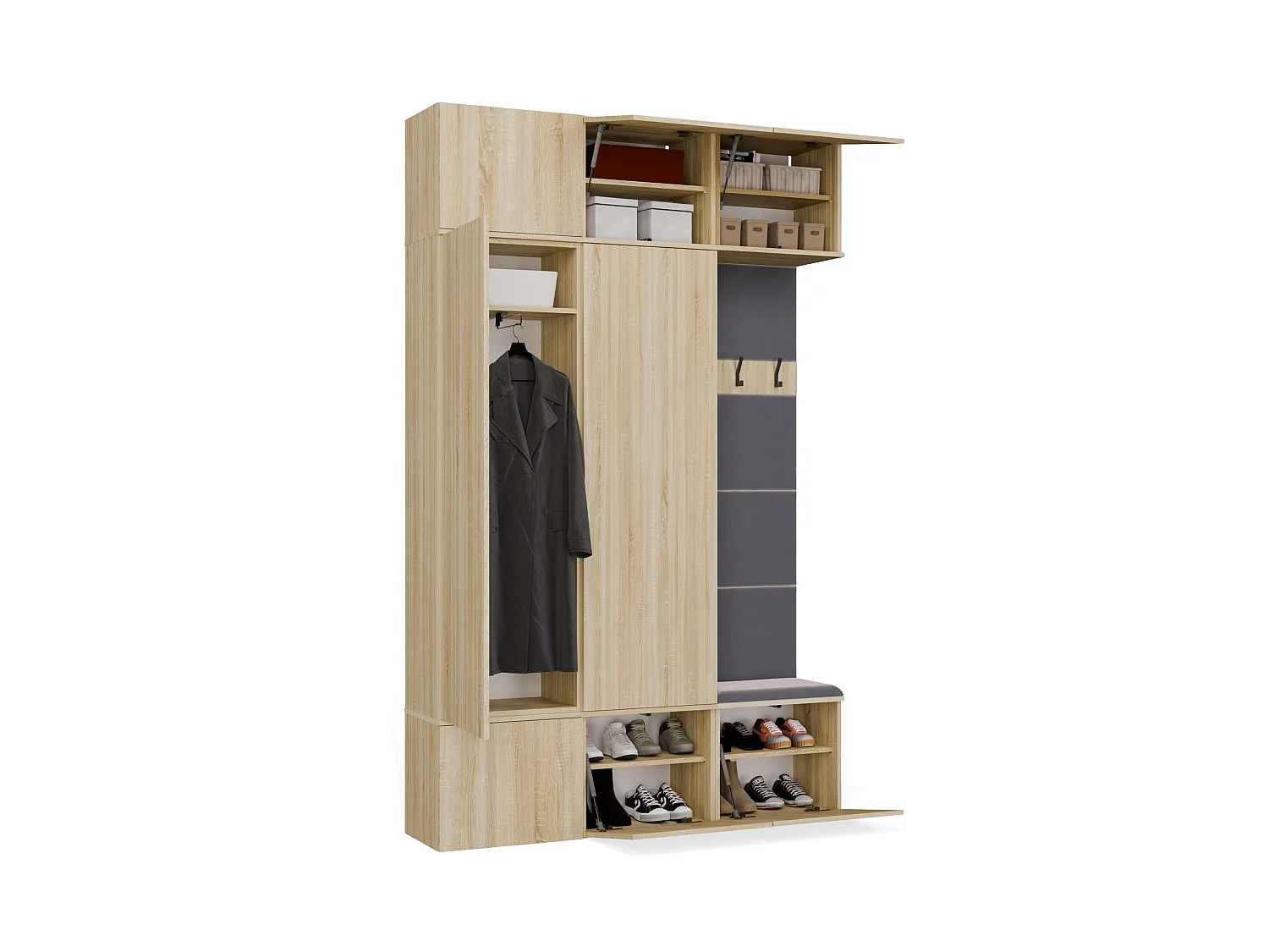 Mobile ingresso moderno 150x238 con guardaroba rovere chiaro/grigio MIT11