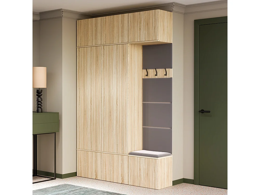 Mobile ingresso moderno 150x238 con guardaroba rovere chiaro/grigio MIT11