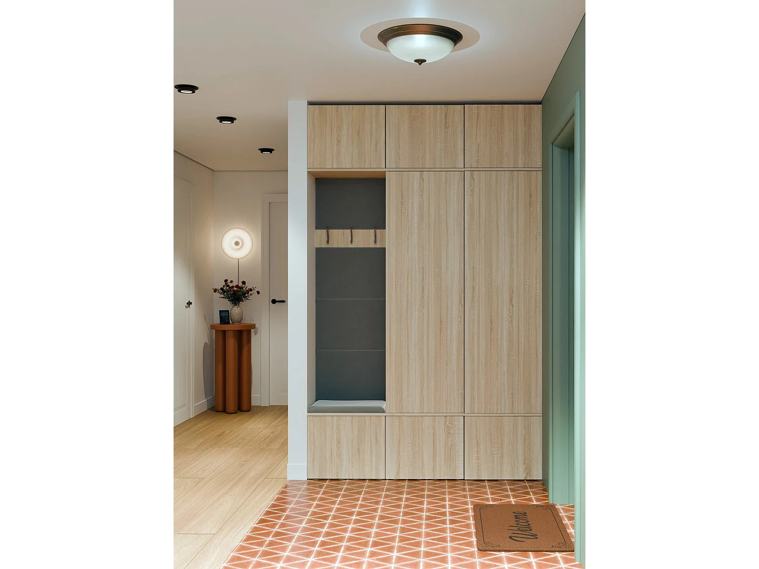 Mobile ingresso moderno 150x238 con guardaroba rovere chiaro/grigio MIT11