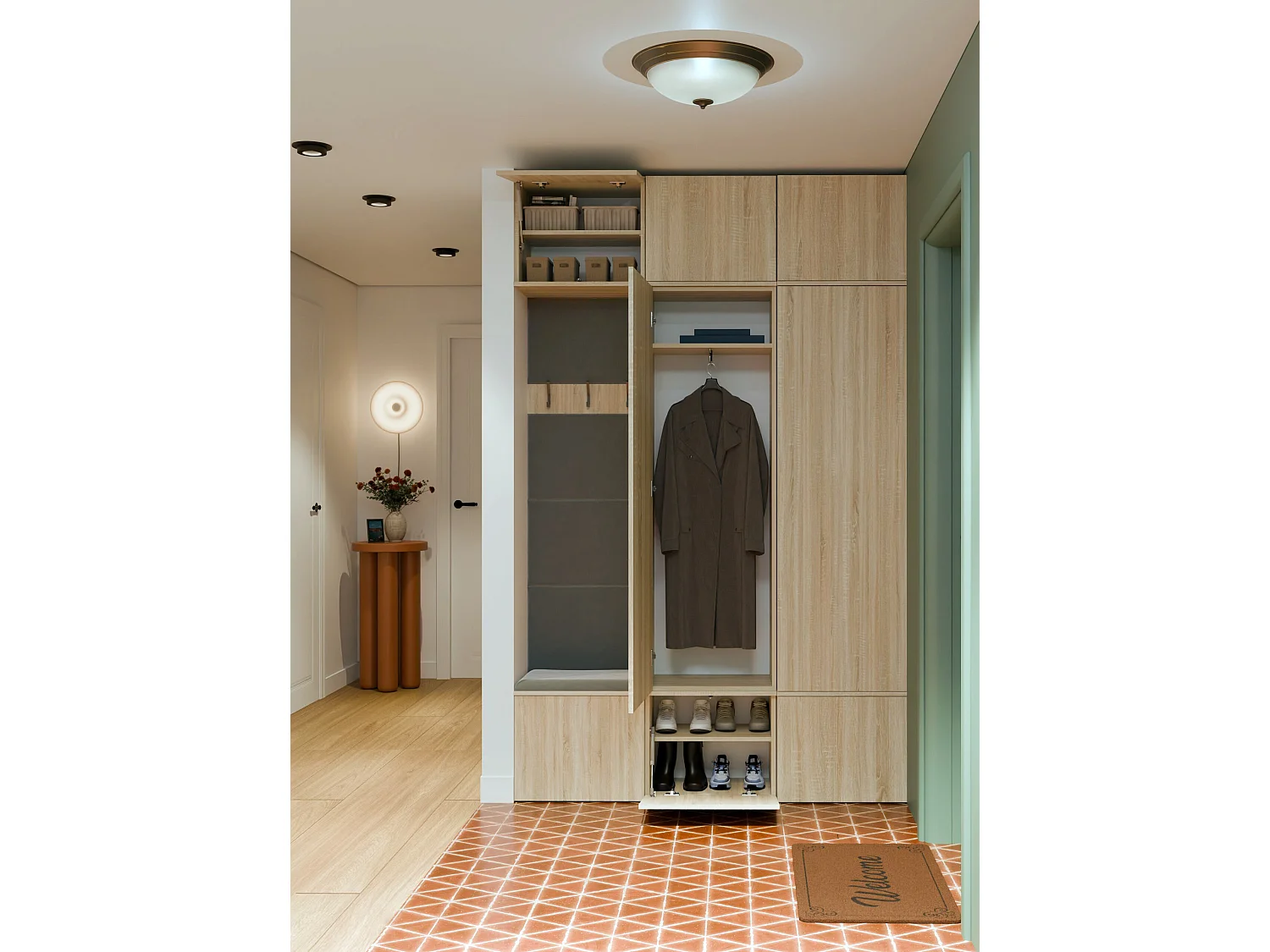 Mobile ingresso moderno 150x238 con guardaroba rovere chiaro/grigio MIT11