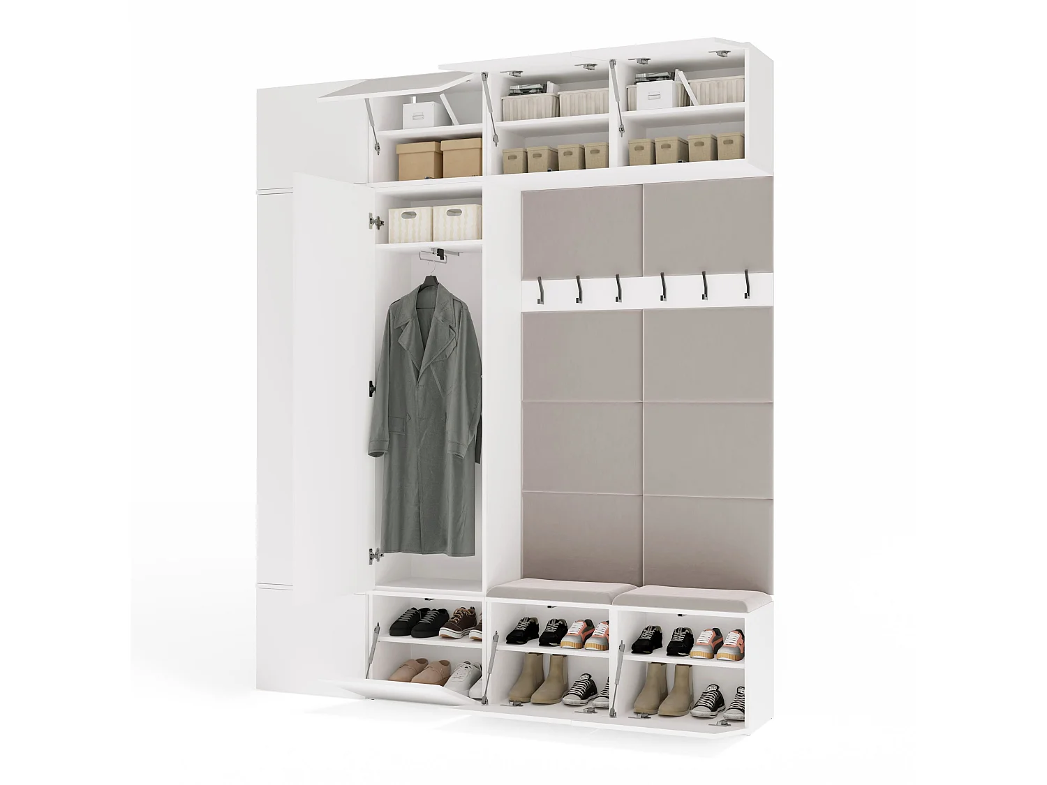 Mobile ingresso 200x238 cm con guardaroba e scarpiera bianco/beige MIT12