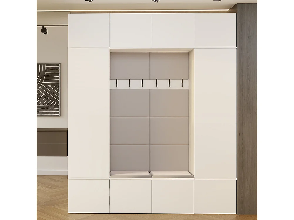Mobile ingresso 200x238 cm con guardaroba e scarpiera bianco/beige MIT12