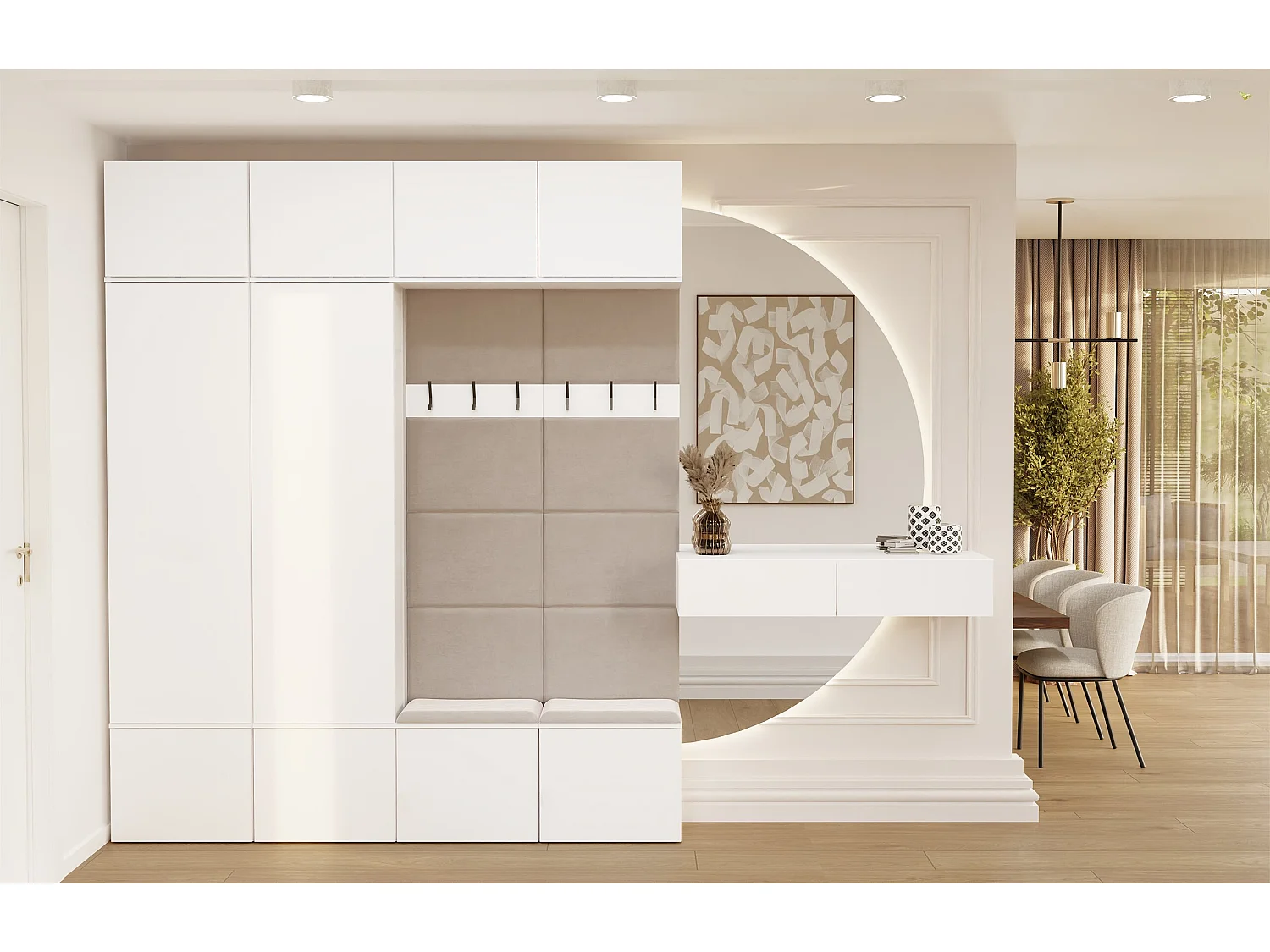 Mobile ingresso 200x238 cm con guardaroba e scarpiera bianco/beige MIT12