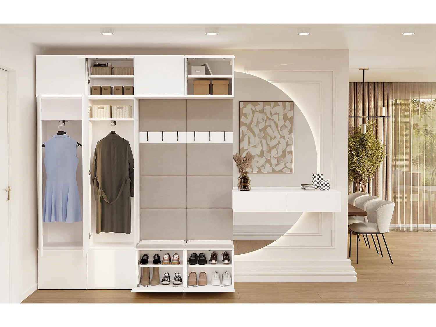 Mobile ingresso 200x238 cm con guardaroba e scarpiera bianco/beige MIT12
