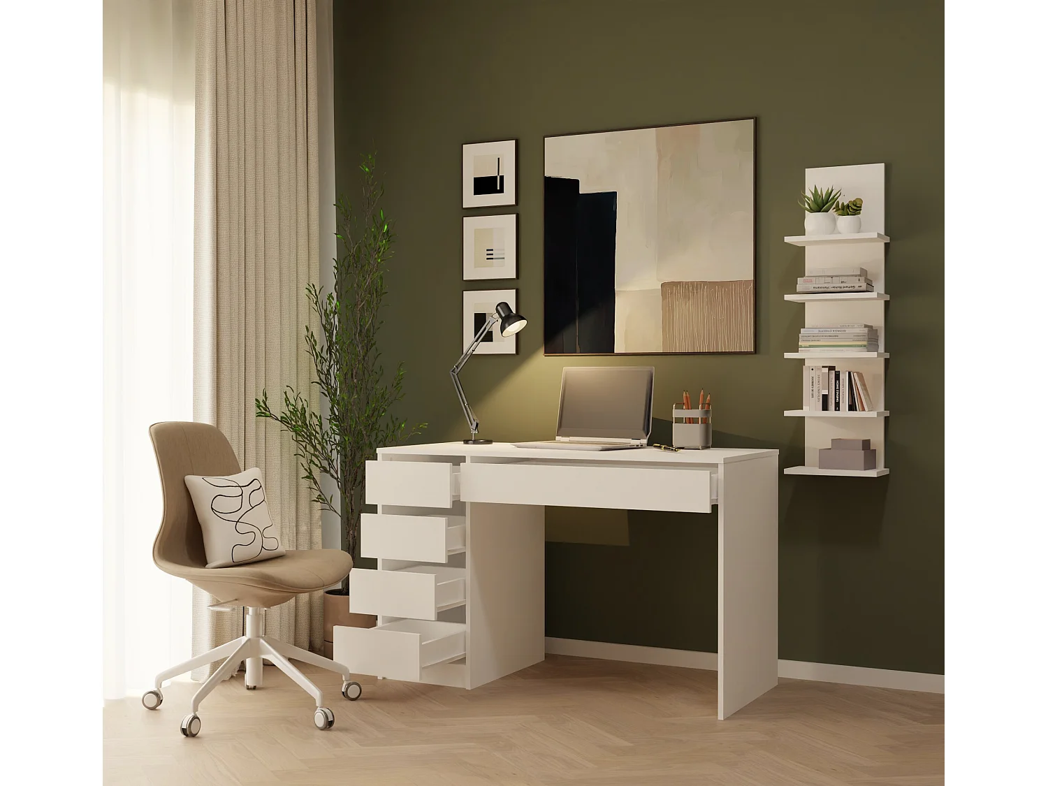 Scrivania moderna 120x76.5 cm con cassetti bianco opaco SCT19