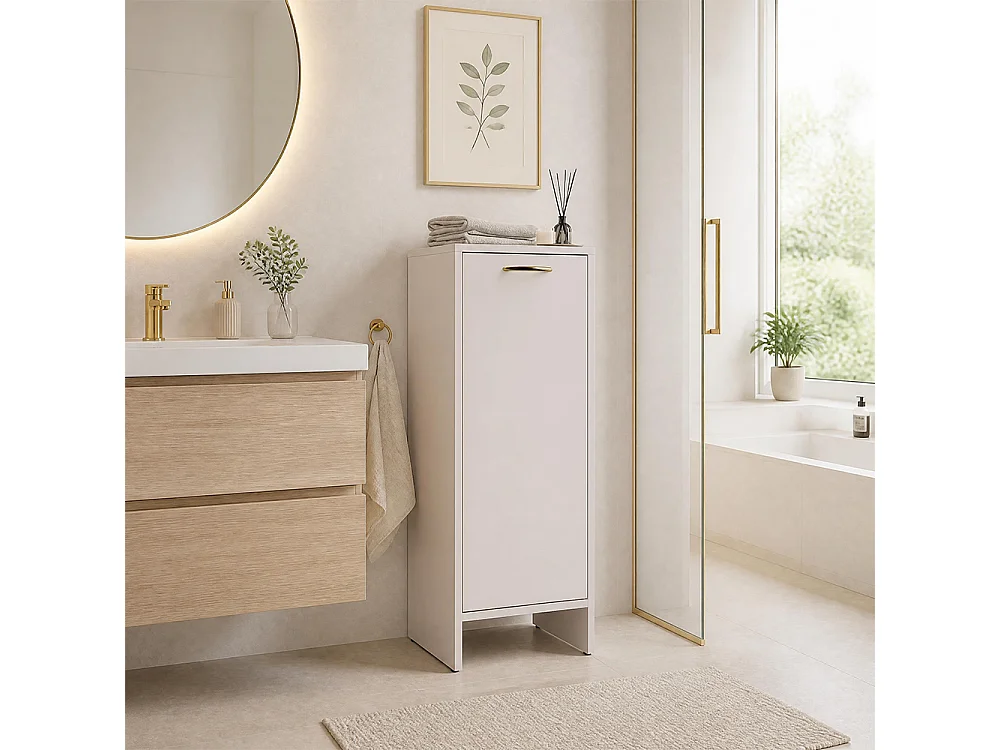 Mobile bagno salvaspazio 35x90 cm con anta e ripiani cashmere MBT3