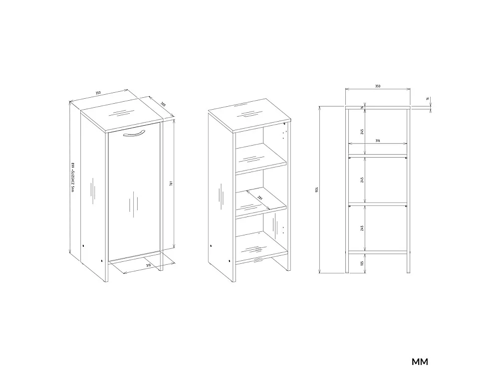Mobile bagno salvaspazio 35x90 cm con anta e ripiani cashmere MBT3