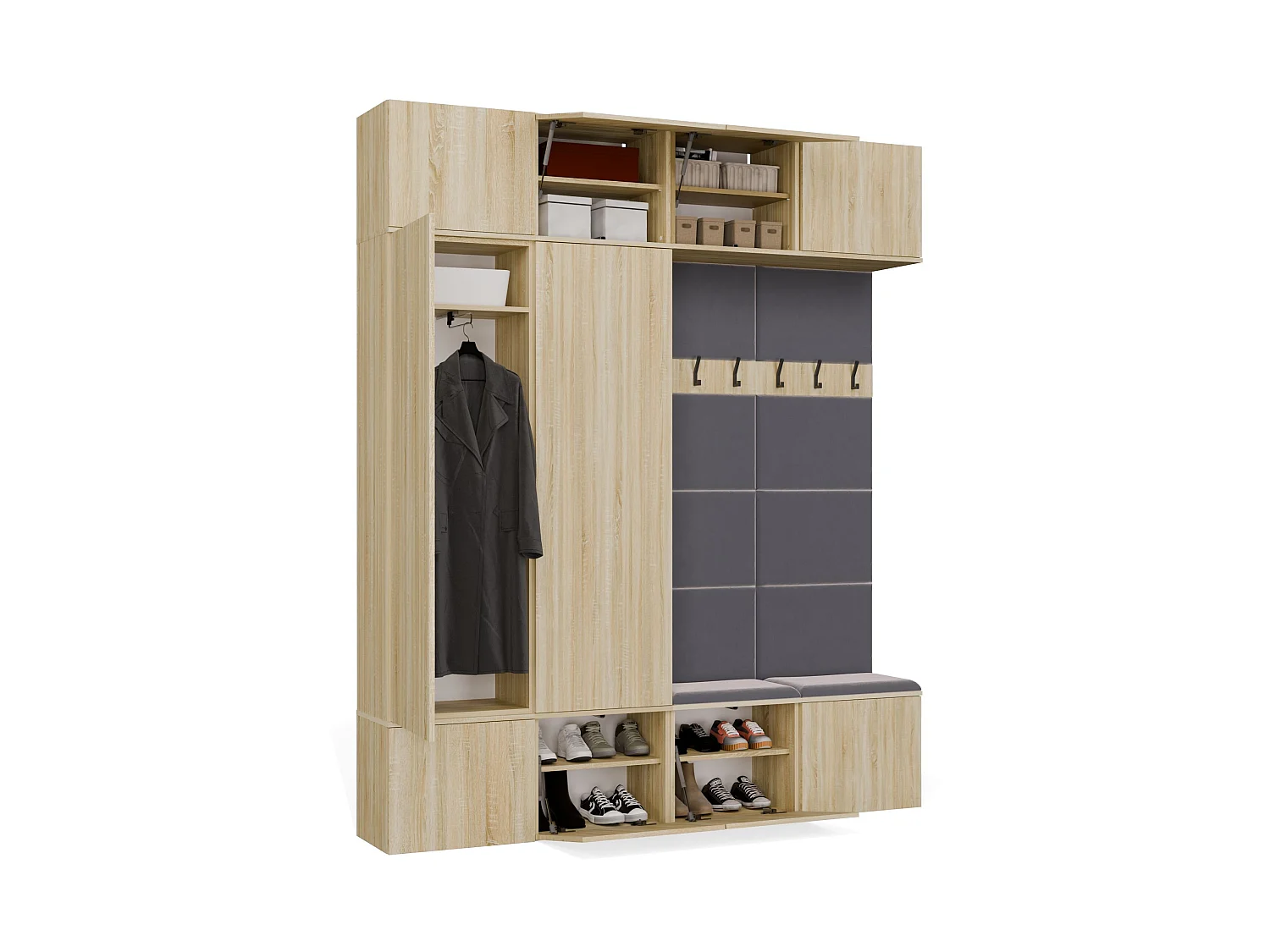 Mobile ingresso 200x238 cm con guardaroba e scarpiera rovere chiaro/grigio MIT12