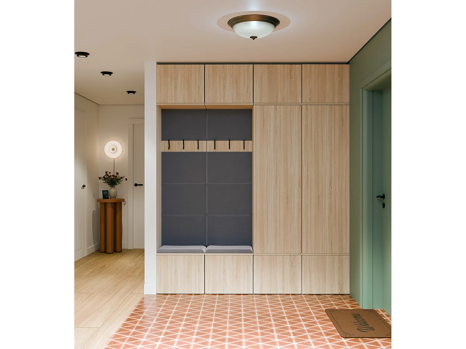 Mobile ingresso 200x238 cm con guardaroba e scarpiera rovere chiaro/grigio MIT12