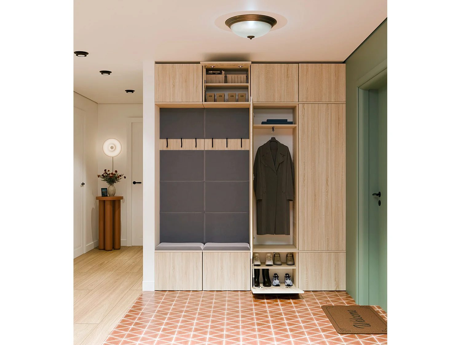Mobile ingresso 200x238 cm con guardaroba e scarpiera rovere chiaro/grigio MIT12