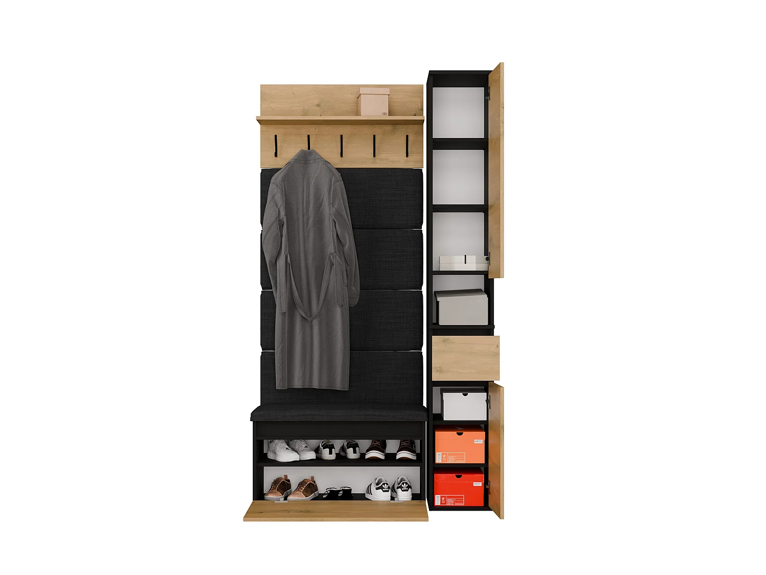 Mobile ingresso con scarpiera 110x202,5 cm rovere e nero MIT21