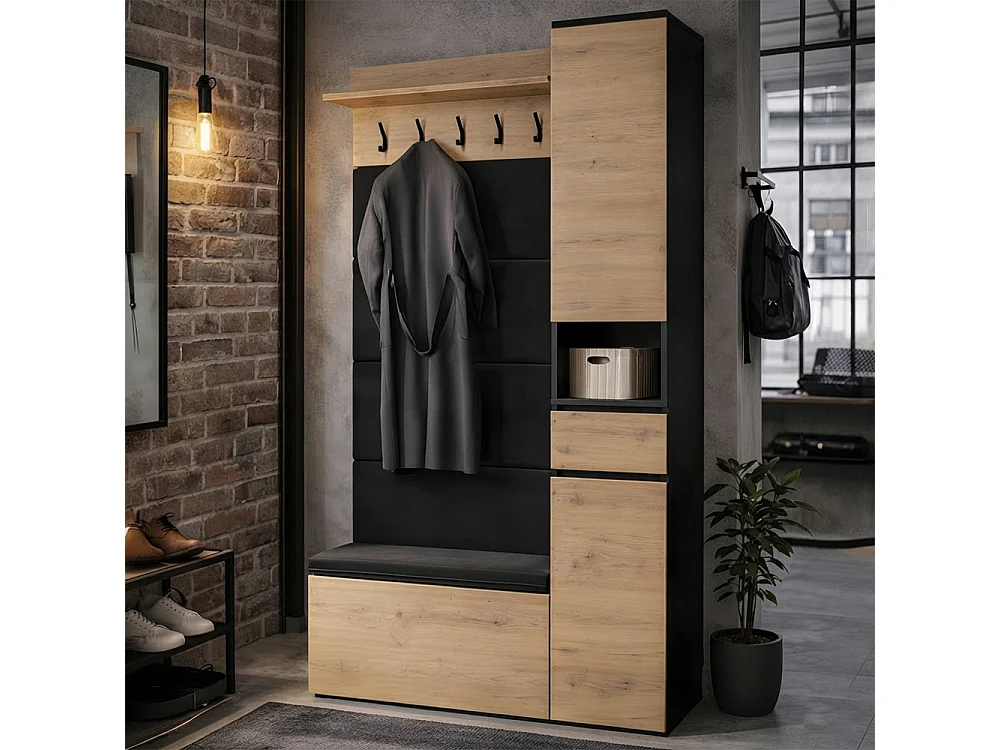 Mobile ingresso con scarpiera 110x202,5 cm rovere e nero MIT21