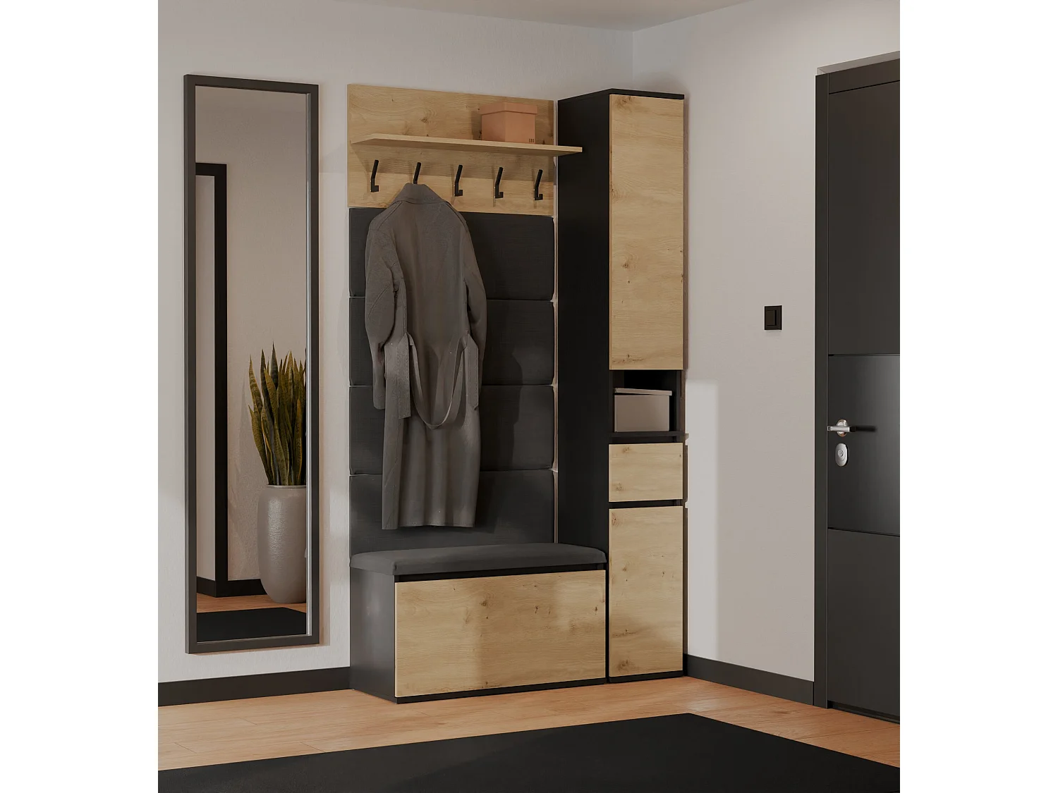 Mobile ingresso con scarpiera 110x202,5 cm rovere e nero MIT21