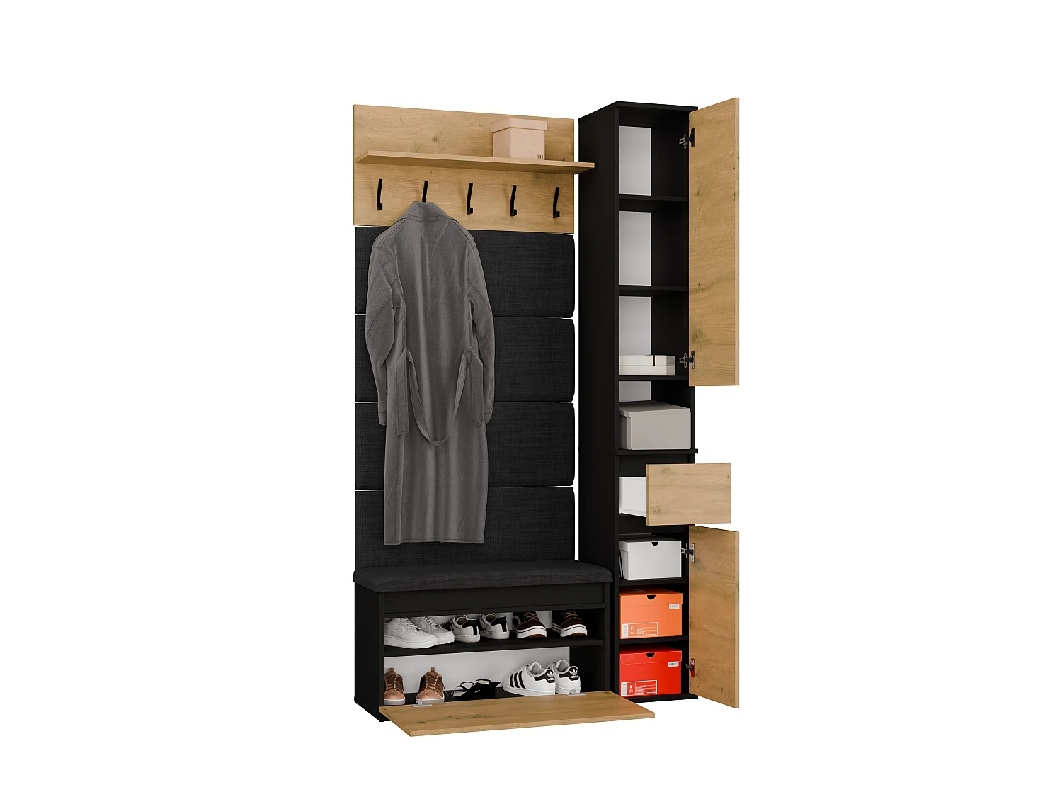 Mobile ingresso con scarpiera 110x202,5 cm rovere e nero MIT21