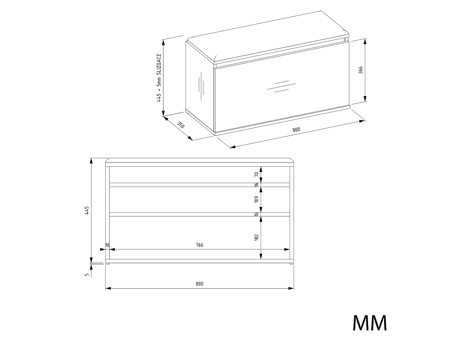 Mobile ingresso con scarpiera 110x202,5 cm rovere e nero MIT21