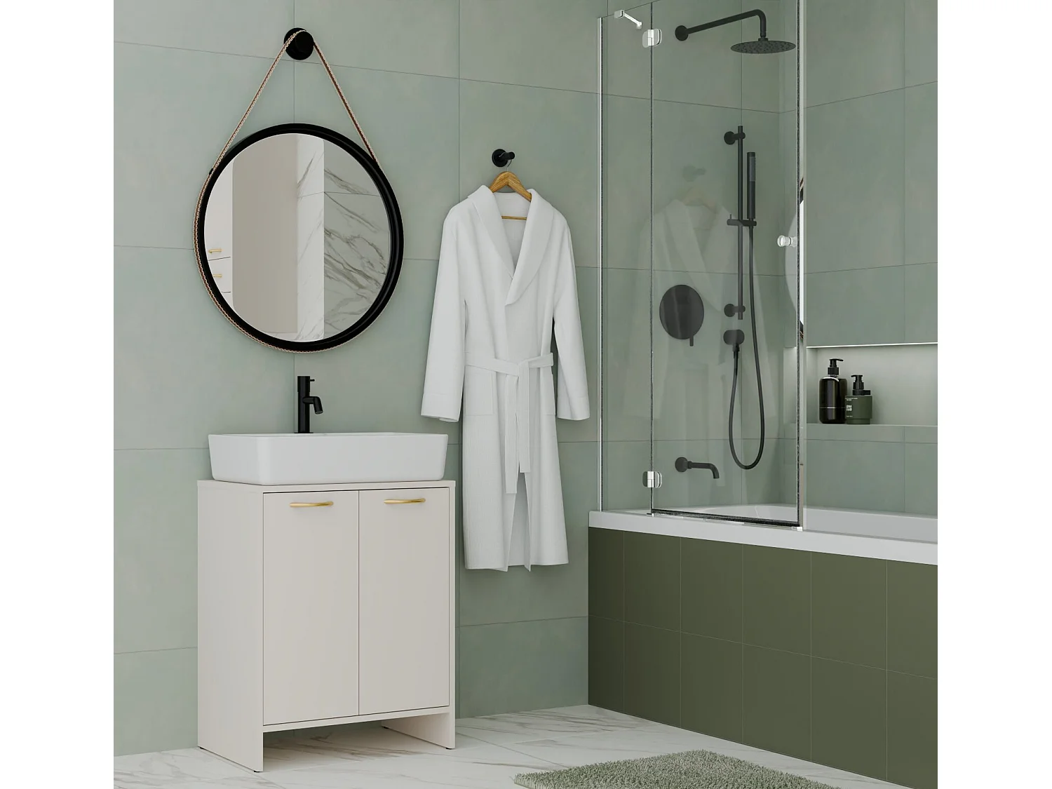 Mobile bagno moderno 60x74 cm a 2 ante con ripiano interno cashmere MBT6