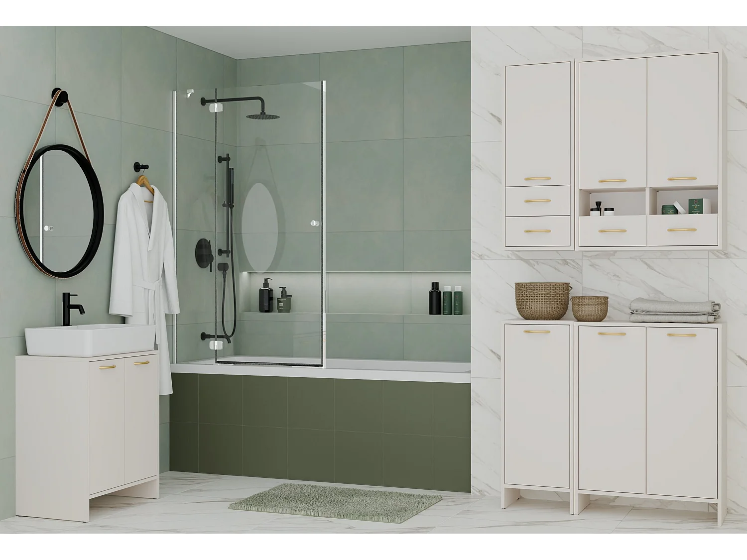 Mobile bagno moderno 60x74 cm a 2 ante con ripiano interno cashmere MBT6