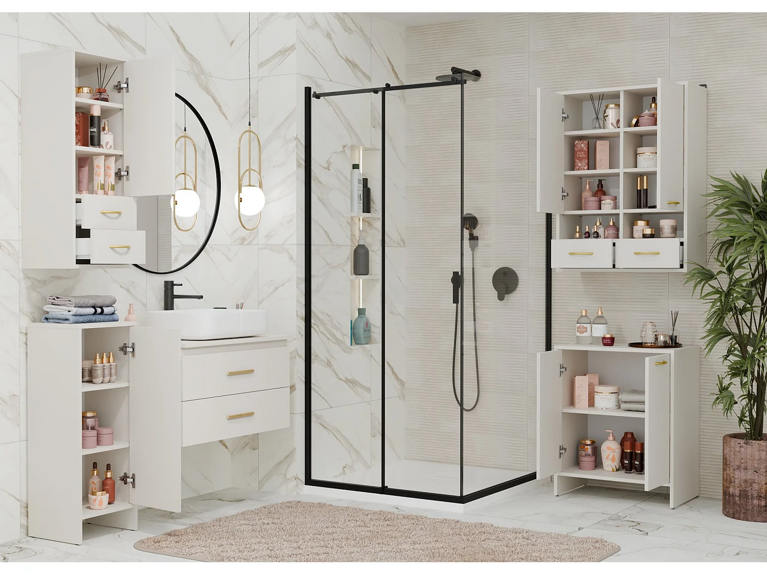 Mobile bagno moderno 60x74 cm a 2 ante con ripiano interno cashmere MBT6