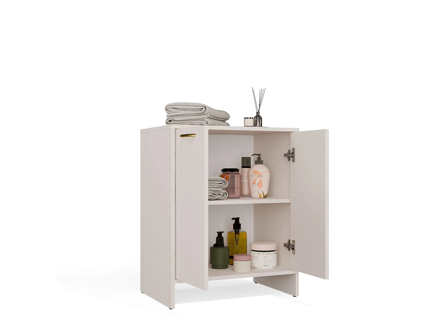 Mobile bagno moderno 60x74 cm a 2 ante con ripiano interno cashmere MBT6
