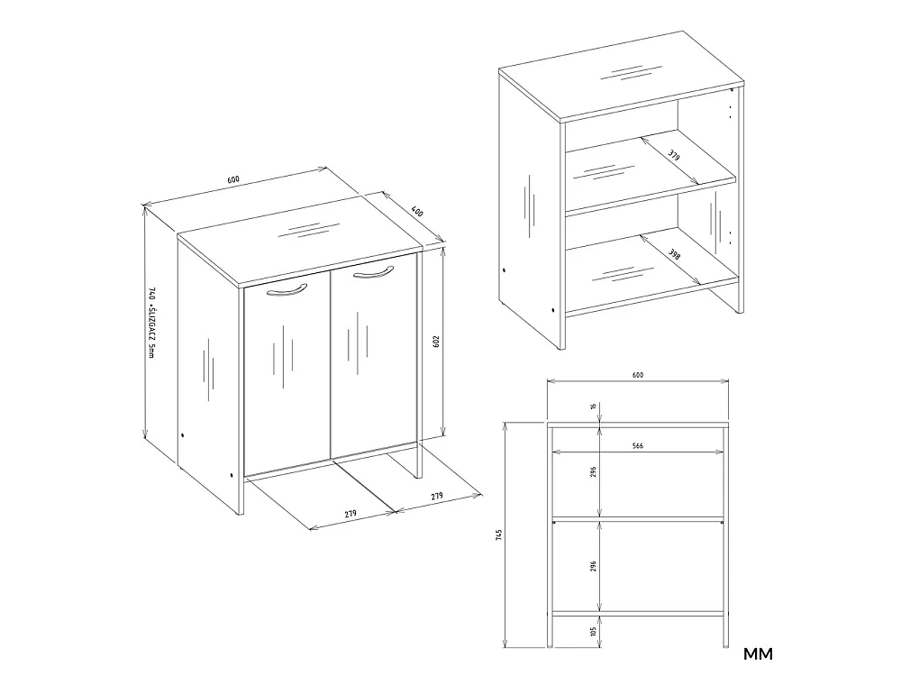 Mobile bagno moderno 60x74 cm a 2 ante con ripiano interno cashmere MBT6