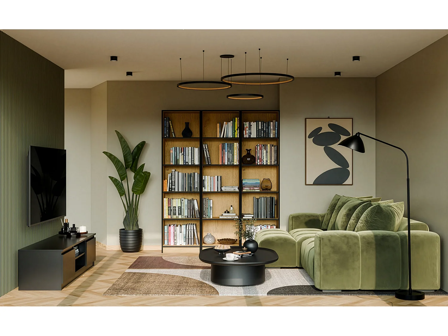 Libreria moderna 50x182x30 cm con 4 ripiani rovere/nero LBT4