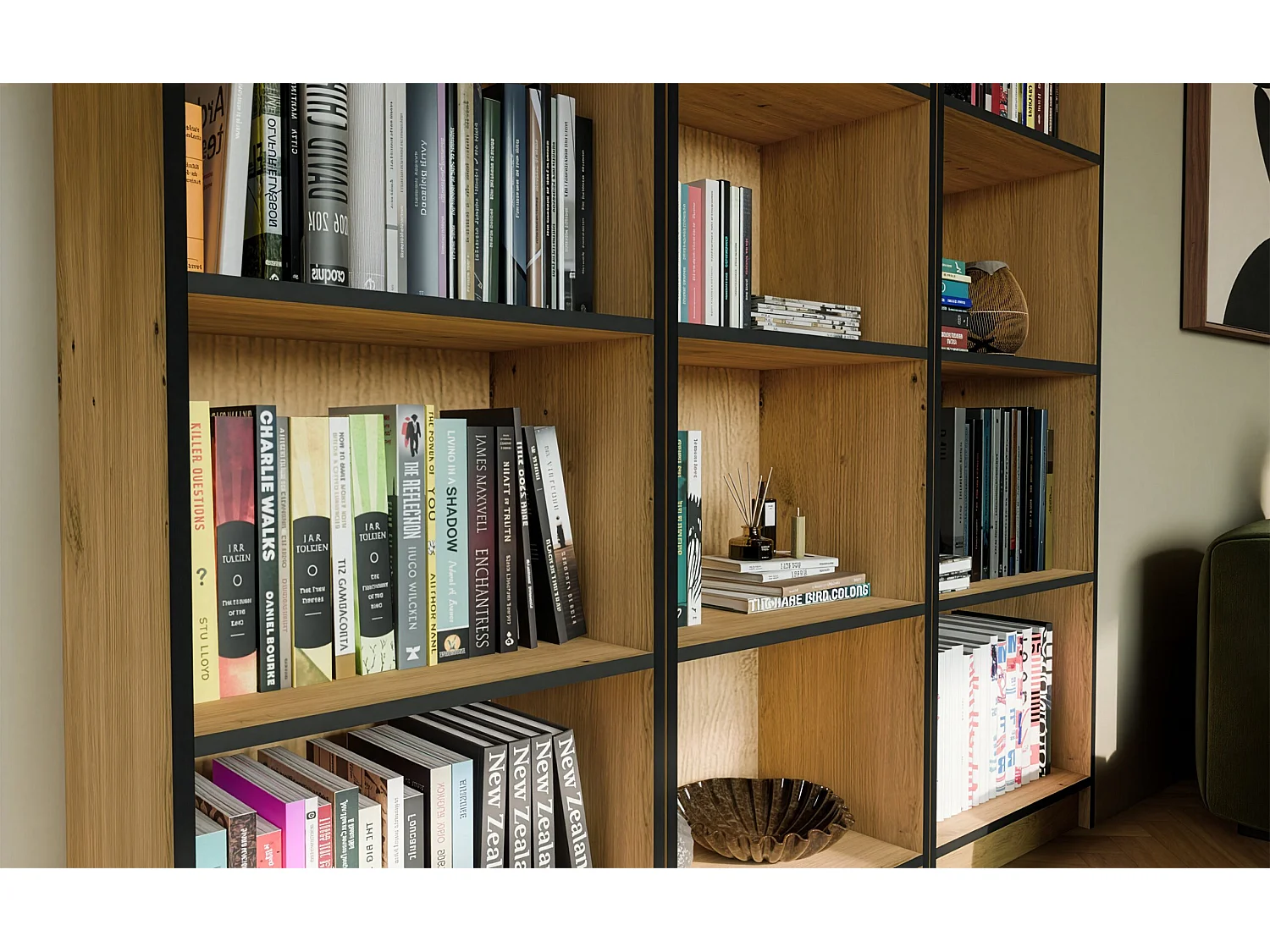 Libreria moderna 50x182x30 cm con 4 ripiani rovere/nero LBT4