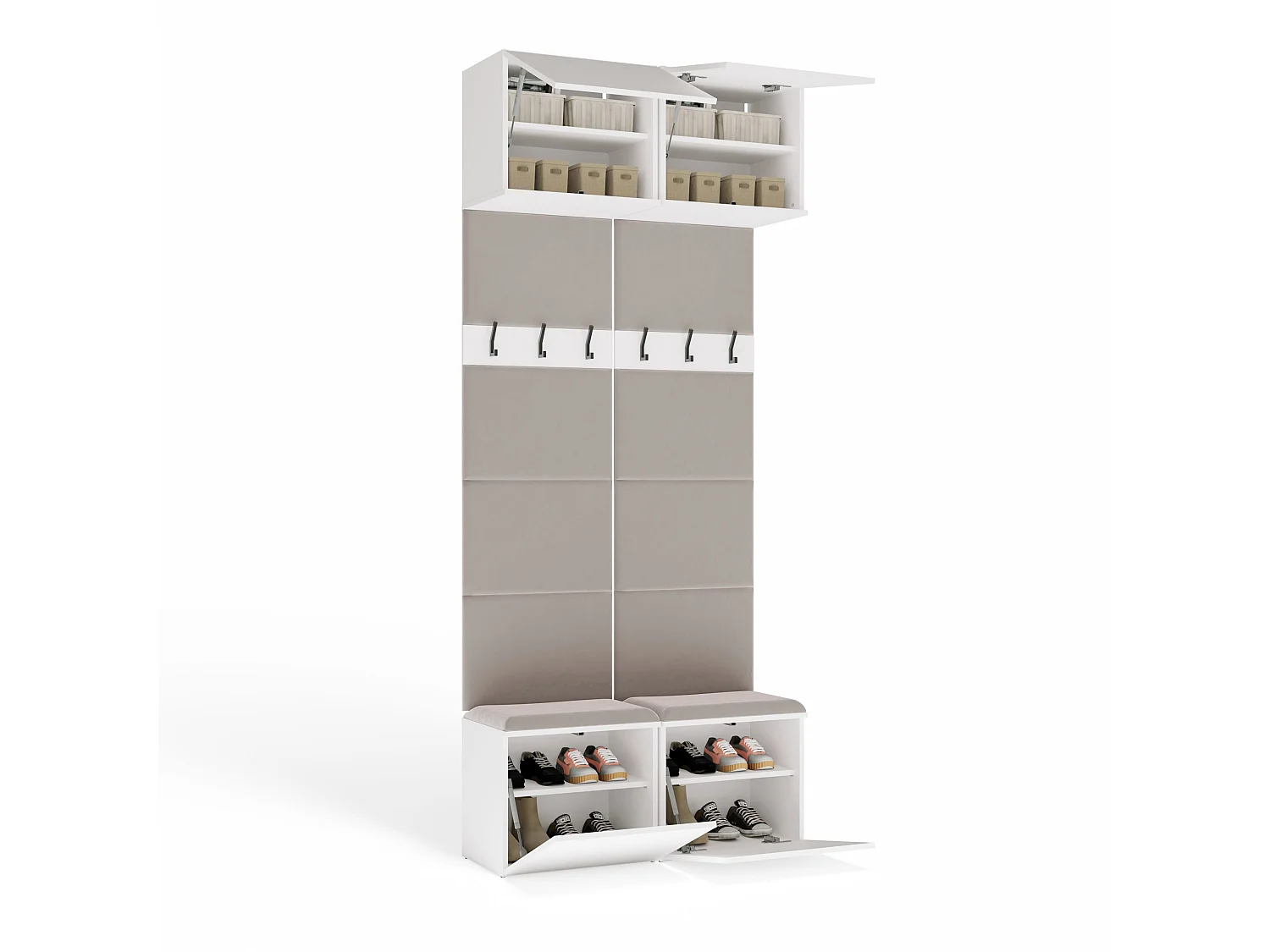 Mobile ingresso appendiabiti 100x238 con panca bianco/beige MIT14