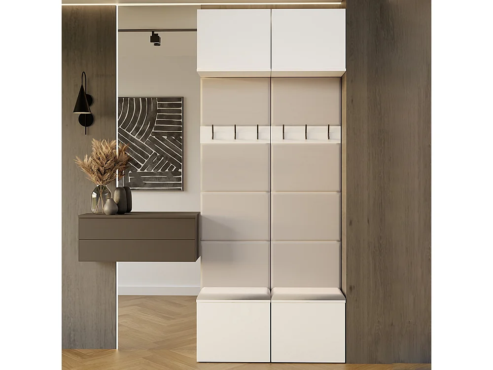 Mobile ingresso appendiabiti 100x238 con panca bianco/beige MIT14