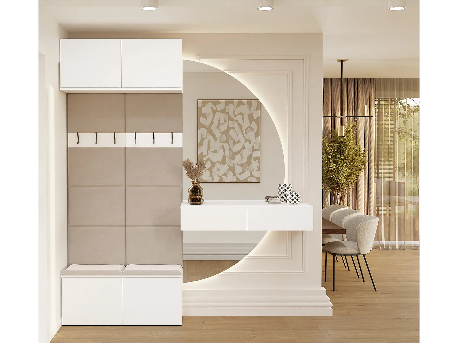 Mobile ingresso appendiabiti 100x238 con panca bianco/beige MIT14
