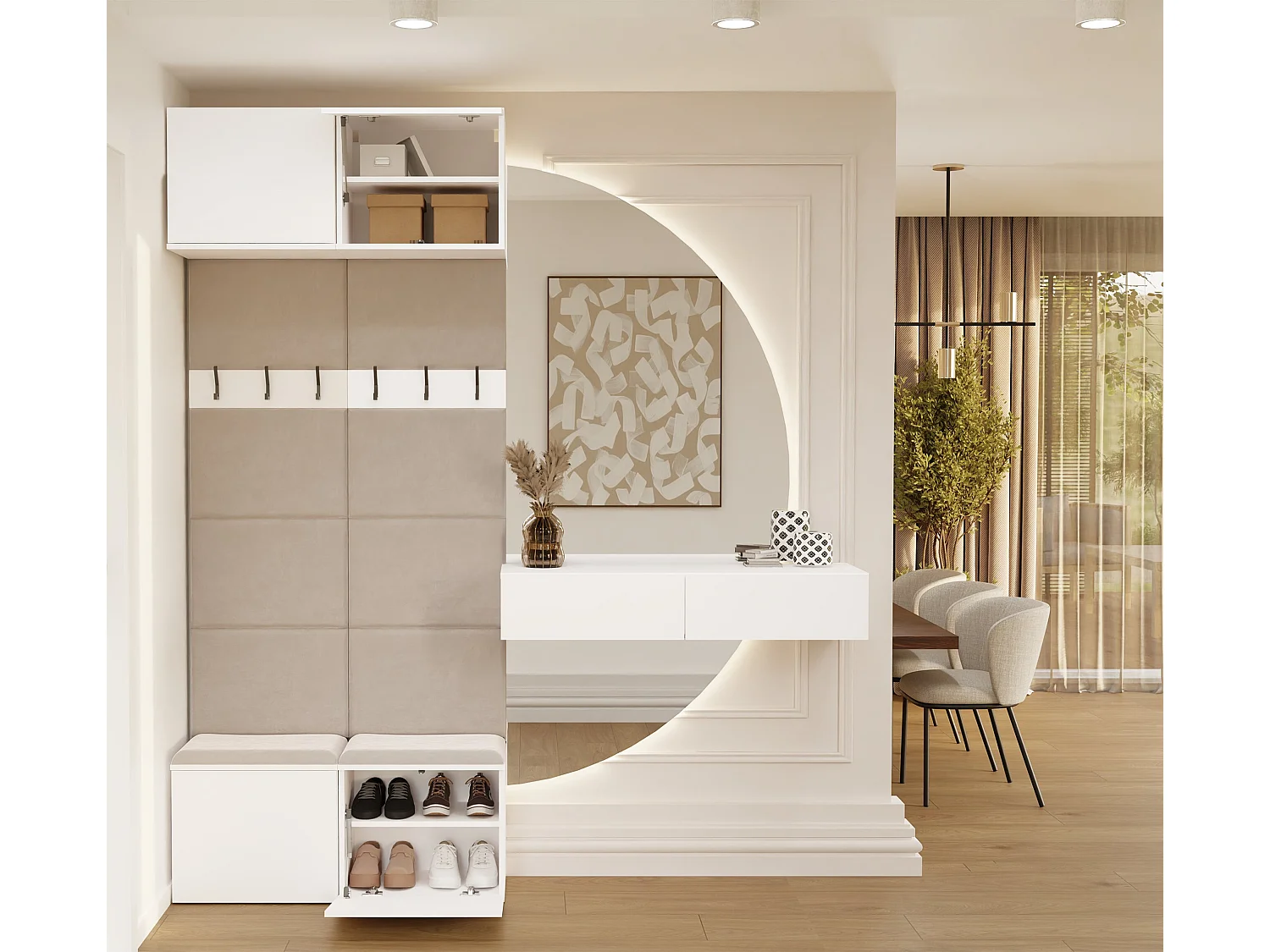 Mobile ingresso appendiabiti 100x238 con panca bianco/beige MIT14