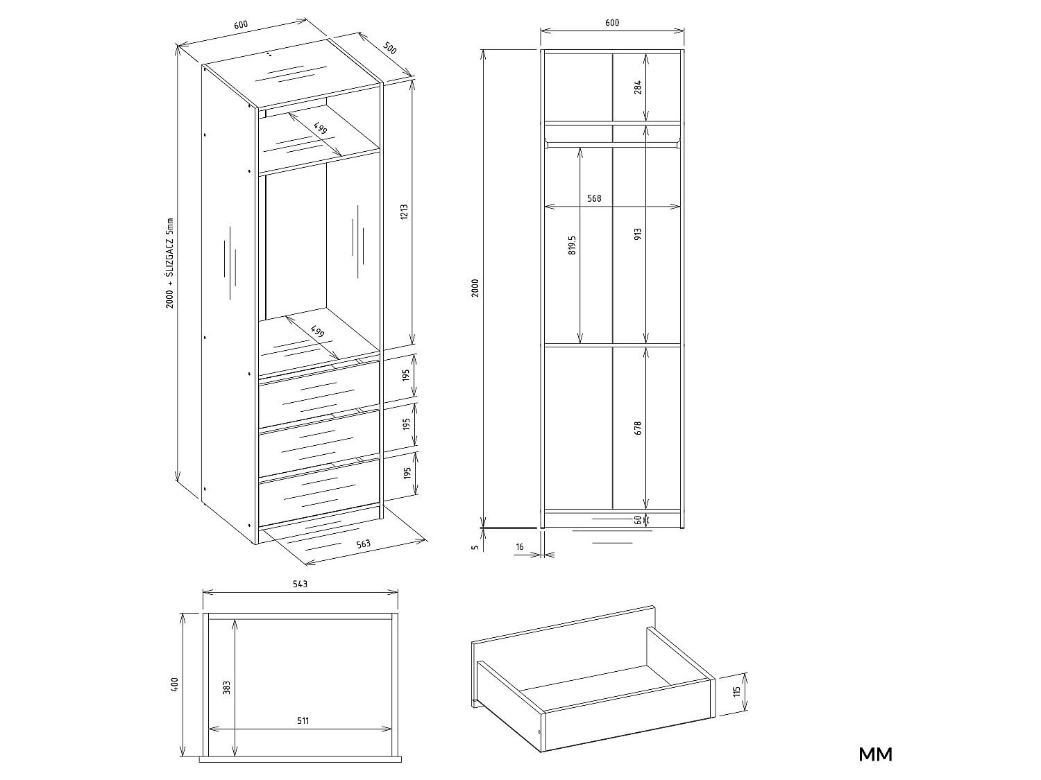 Armadio aperto moderno 60x200x50 cm bianco AT19