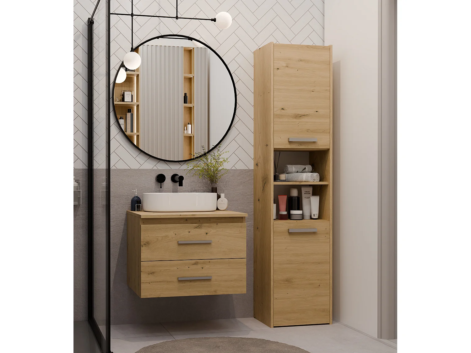Mobile bagno sospeso 60 cm con 2 cassetti rovere MLBT1